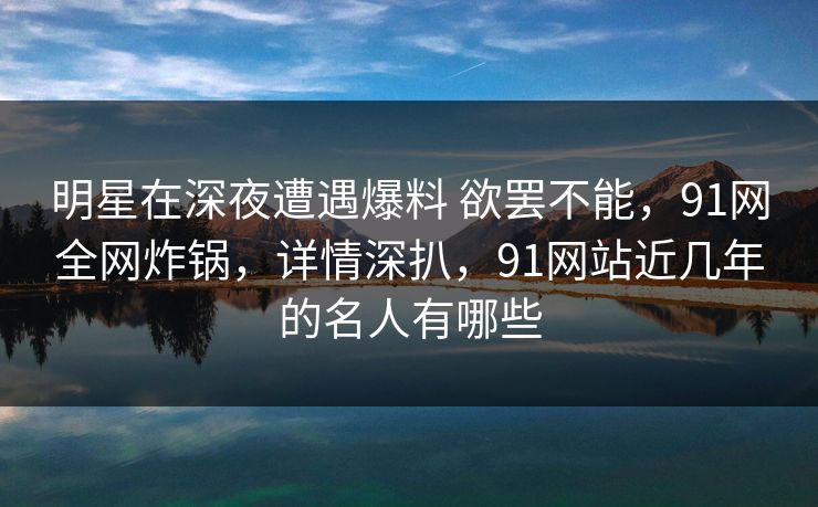 明星在深夜遭遇爆料 欲罢不能，91网全网炸锅，详情深扒，91网站近几年的名人有哪些
